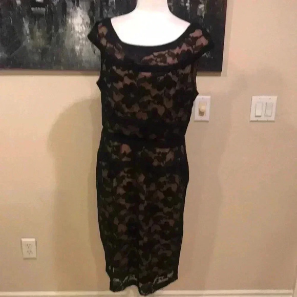 Connected Apparel Floral Lace Dress w/Ribbon Accents Boat Neck Cap Sleeves-14 - Picture 1 of 11
